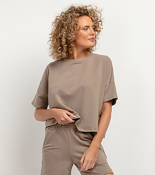 Дамска блуза с къс ръкав в цвят капучино Loretta снимка