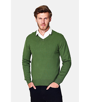 Мъжки пуловер с кашмир в зелено Axel снимка