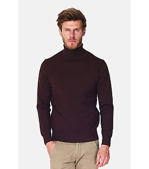 Тъмнокафяв мъжки поло пуловер с кашмир Yegor снимка
