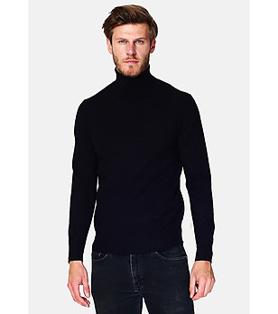 Черен мъжки поло пуловер с кашмир Yegor снимка