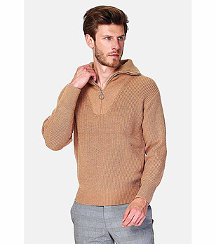 Мъжки пуловер в цвят камел с кашмир Ansel снимка