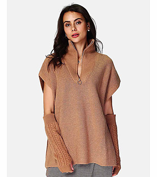 Дамски пуловер в цвят камел Liona снимка