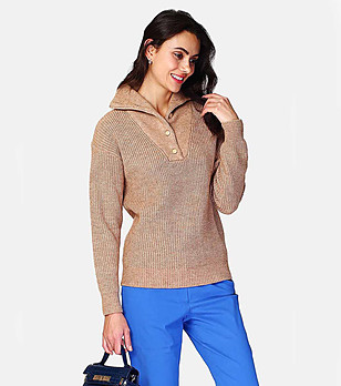 Дамски пуловер в цвят камел Livena снимка