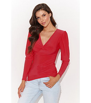 Дамска червена блуза с буфан ръкави Claret снимка