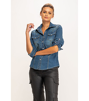 Синя дамска дънкова риза Izara снимка