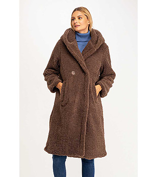 Кафяво дамско палто от каракул Livena снимка