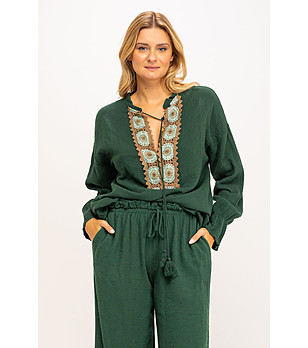 Зелена памучна дамска блуза Lavoni снимка