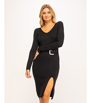 Черна рокля с имитация на колан Amisa снимка