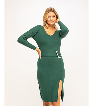 Зелена рокля с имитация на колан Amisa снимка