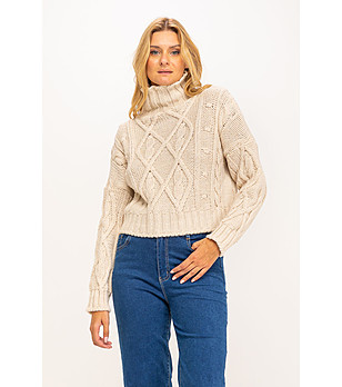 Дамски пуловер в цвят екрю Caren снимка