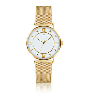 Дамски часовник в златисто с бял циферблат Lavoni снимка