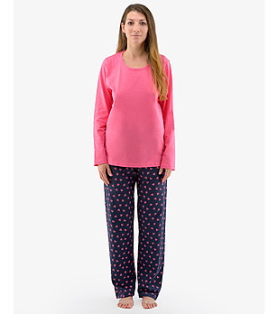 Дамска памучна пижама в тъмносиньо и розово снимка