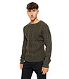 Мъжки пуловер в цвят каки с плетеници Abner-2 снимка