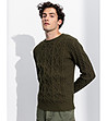 Мъжки пуловер в цвят каки с плетеници Abner-3 снимка