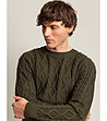 Мъжки пуловер в цвят каки с плетеници Abner-4 снимка