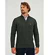 Мъжки тъмнозелен памучен пуловер с плетеници Aldo-0 снимка