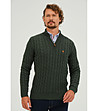 Мъжки тъмнозелен памучен пуловер с плетеници Aldo-4 снимка