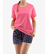 Къса дамска памучна пижама в розово и тъмносиньо-1 снимка