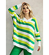 Дамски oversize пуловер на райе в екрю и зелено Teti-0 снимка