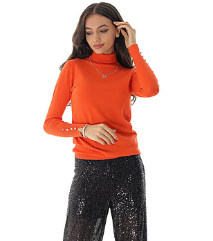 Дамска поло пуловер в оранжево от фино плетиво Chica снимка