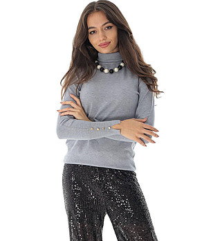Дамска поло пуловер в сиво от фино плетиво Chica снимка