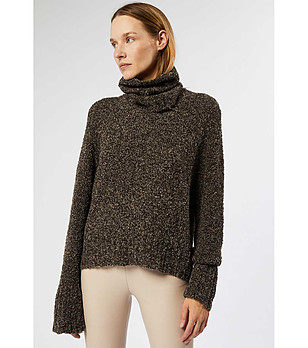 Дамски пуловер в кафяв меланж с подвижна яка Netty снимка