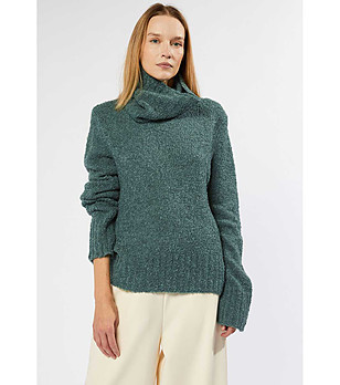 Дамски пуловер в зелен меланж с подвижна яка Netty снимка