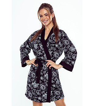 Черен дамски халат с флорален принт Shanti снимка