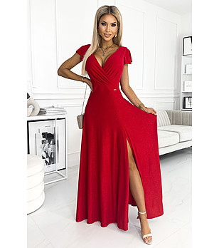 Дълга червена рокля с лъскави нишки Crystal снимка