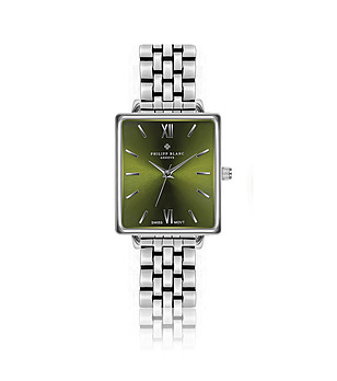 Сребрист дамски часовник със зелен циферблат Morges снимка