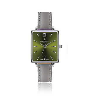 Сребрист часовник със зелен циферблат и сива каишка Morges снимка