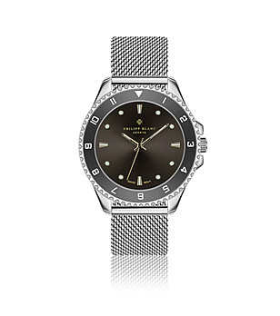 Сребрист дамски часовник с черен циферблат Wengen снимка