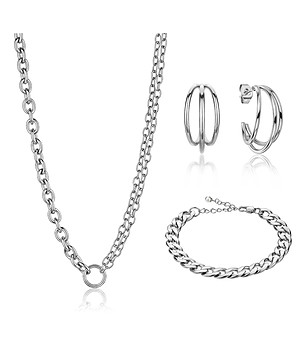 Сребрист дамски комплект бижута Chelou снимка