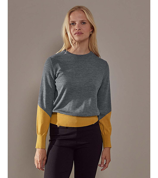Дамски вълнен пуловер в сиво и горчица Ameria снимка