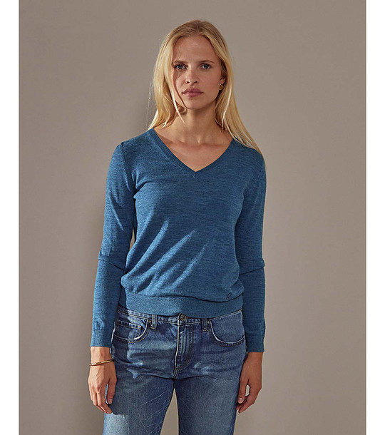 Дамски пуловер от вълна мерино в син нюанс Lyssa снимка