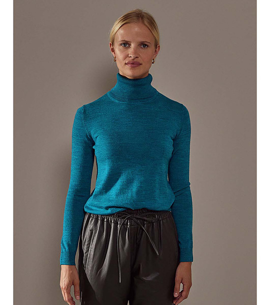 Дамски поло пуловер в тюркоаз от вълна мерино Tera снимка