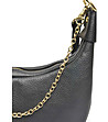 Дамска кожена черна чанта с верижка в златисто -2 снимка