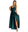 Дълга сатенена рокля в тъмнозелено Chiara-2 снимка