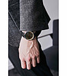 Сребрист часовник с черна кожена каишка Vevey-1 снимка