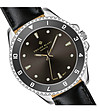 Сребрист дамски часовник с черна кожена каишка Wengen-2 снимка