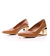 Дамски кожени кафяви обувки със златист ток Gladis-2 снимка