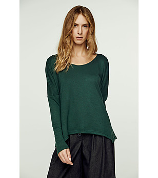Дамска овърсайз асиметрична блуза в зелен нюанс Piera снимка