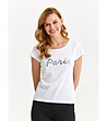 Памучна бяла дамска тениска с надпис Paris-0 снимка