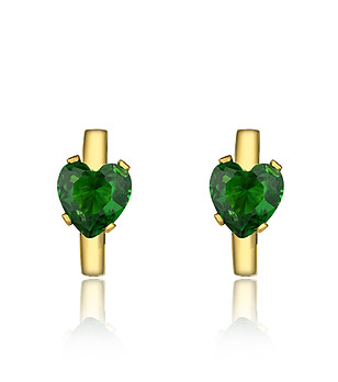 Позлатени дамски обеци със зелени сърца Danna снимка