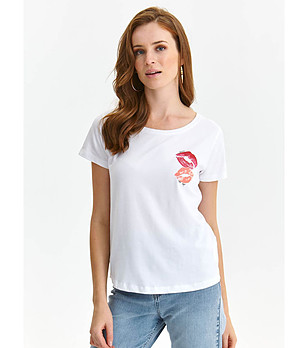 Памучна бяла дамска тениска Zana снимка