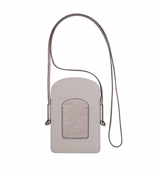 Чанта за телефон от естествена кожа в сребристо и сиво Minorca снимка