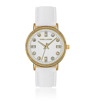 Дамски часовник в златисто и бяло с камъчета Paris снимка