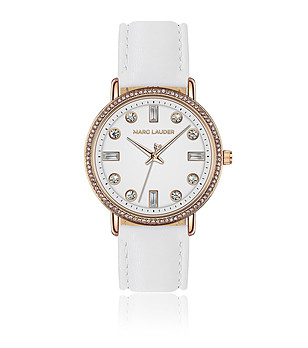 Дамски часовник в розовозлатисто и бяло с камъчета Monako снимка