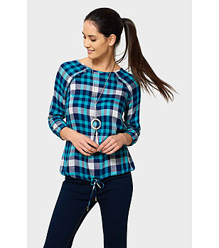 Карирана дамска блуза в сини нюанси Fiona снимка