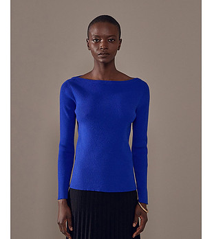 RIBBED BOAT NECK PULLOVER BLEU OUTREMER снимка